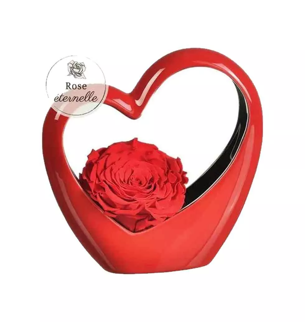 Dazzling Gift of Red Rose in Mini Red Ceramic Heart