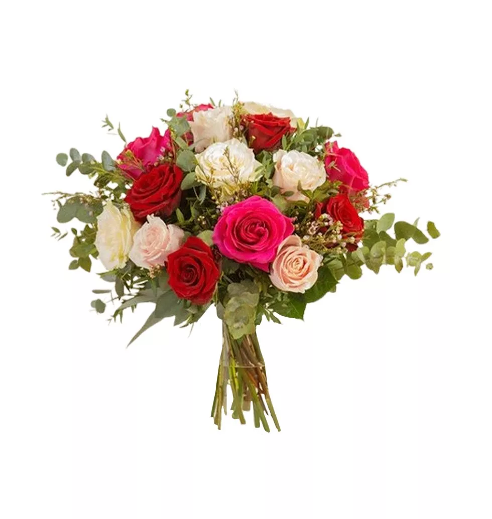 Rose Trio: Red, Fuchsia, & Soft Pink Bouquet