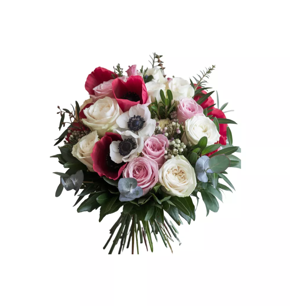 Charming Pink Anemones with Foliage