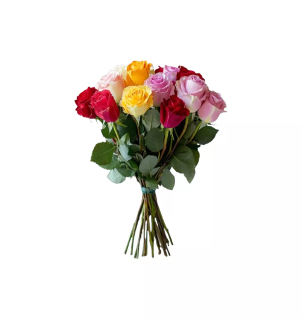 Express Affection with 15 Colorful Roses Bouquet